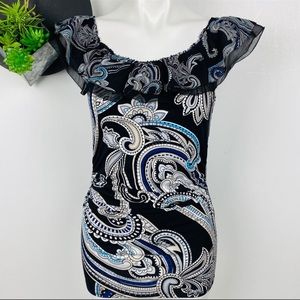 WHBM Paisley Ruffled Neckline - XSSmall-Black/Blue